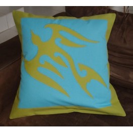 Housse de Coussin Carré 50cm Oiseau Vert anis fond Turquoise 