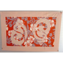 Tifaifai rectangle 40-60cm Coquillages Saumon fond Orange