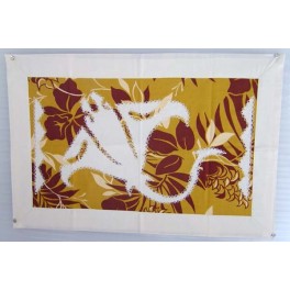 Tifaifai rectangle 40-60cm Raie Ecru fond Moutarde