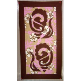 Tifaifai rectangle 40-70cm Coquillages Marron fond Rose