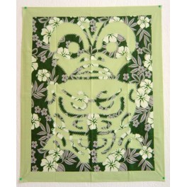 Tifaifai rectangle 70-85cm Tiki Vert amande fond Vert foncé