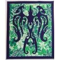 Tifaifai rectangle 90-110cm Oiseau de face Bleu marine fond Vert blanc