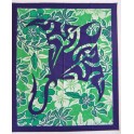 Tifaifai rectangle 90-110cm Raie Bleu marine fond Vert blanc